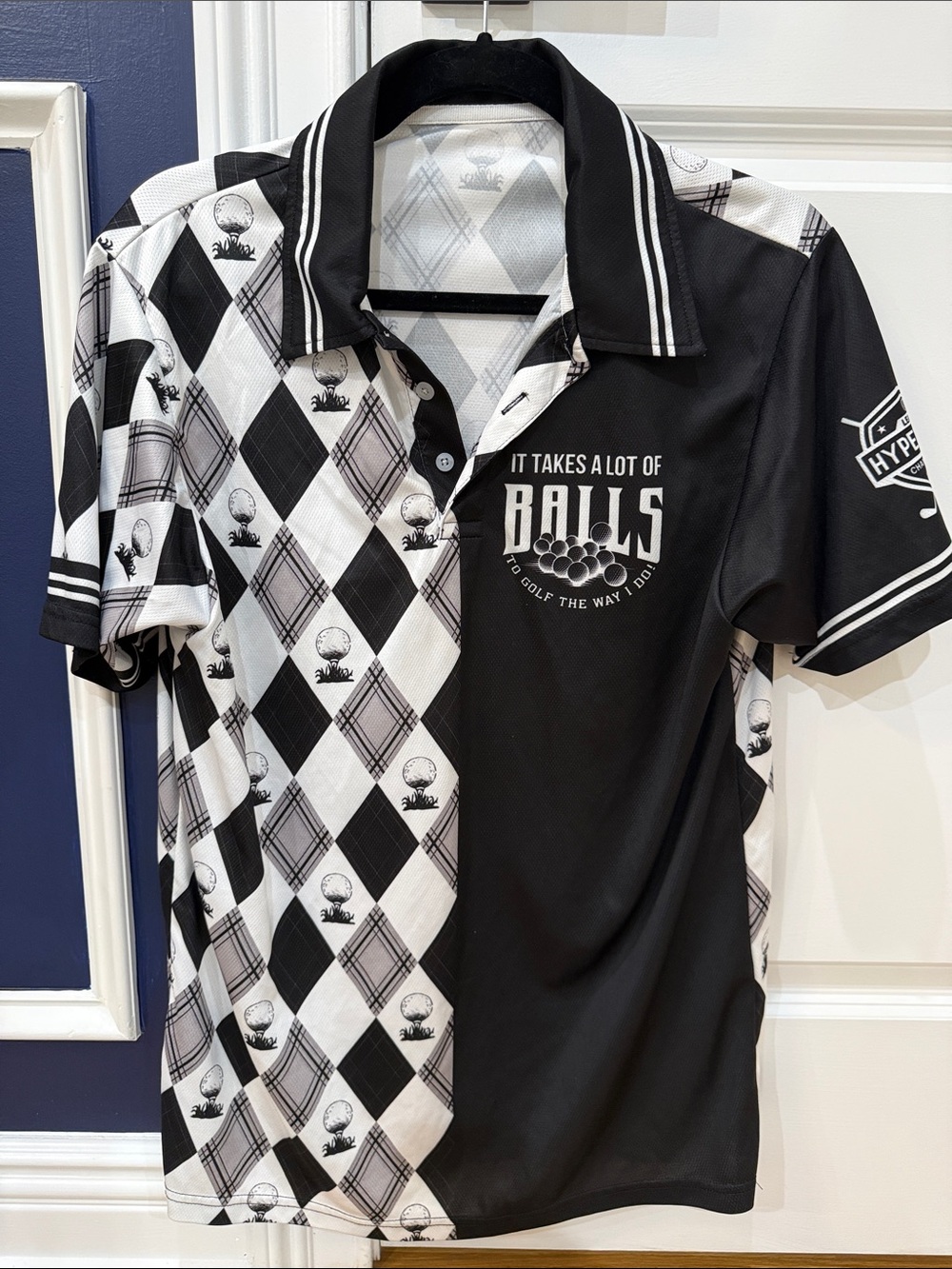 Men's Black & White Golf Polo Shirt - Novelty Graphic